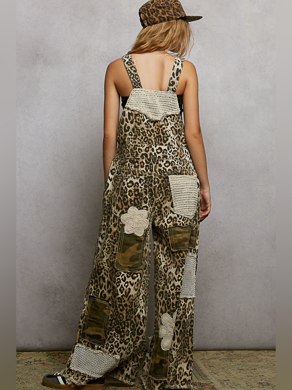 New POL Leopard Patchwork Wide-Leg Overalls - Picture 3 of 3